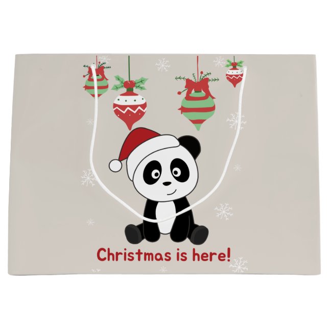 Panda Christmas Snow Winter Animals Pandas Large G Large Gift Bag (Front)