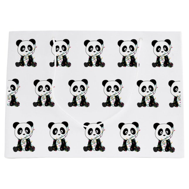 Panda Christmas Snow Winter Animals Pandas Large Gift Bag (Front)
