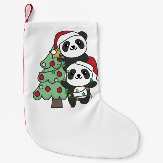 Panda Christmas Tree Christmas Animals Pandas Small Christmas Stocking (Front)