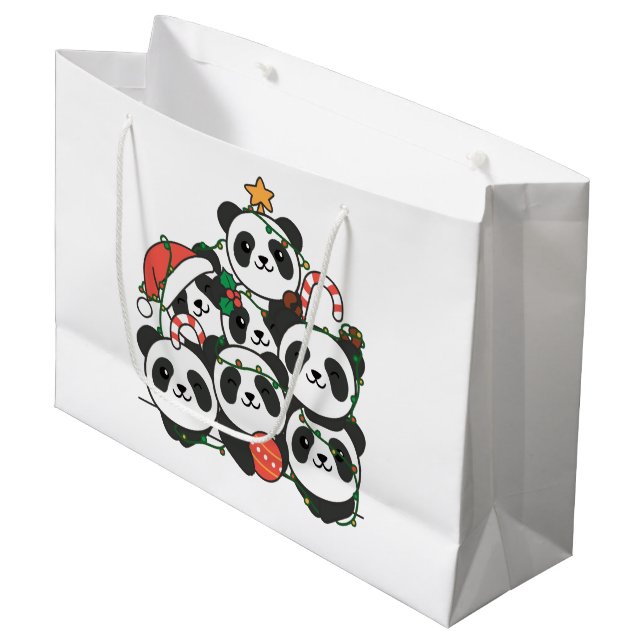 Panda Christmas Tree Funny Animal Christmas Large  Gift Bag (Front Angled)