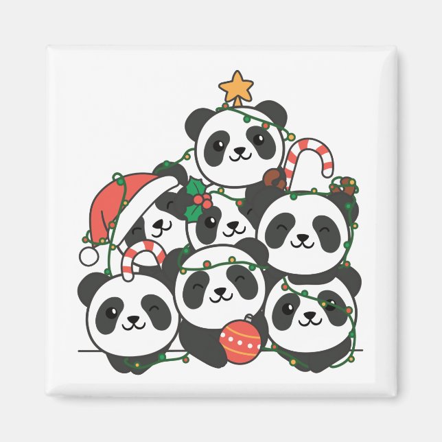 Panda Christmas Tree Funny Animal Christmas Magnet (Front)