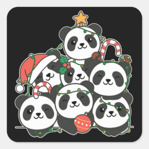 Panda Christmas Tree Funny Animal Christmas Square Square Sticker