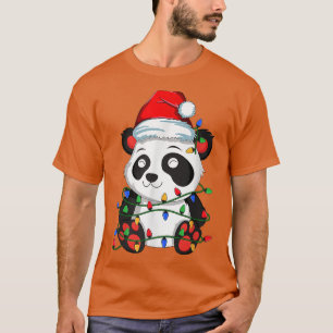 Panda Christmas Tree Light Santa Xmas Kids Boy Gir T-Shirt