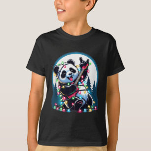 Panda Christmas Tree Lights Funny Xmas Panda Lover T-Shirt