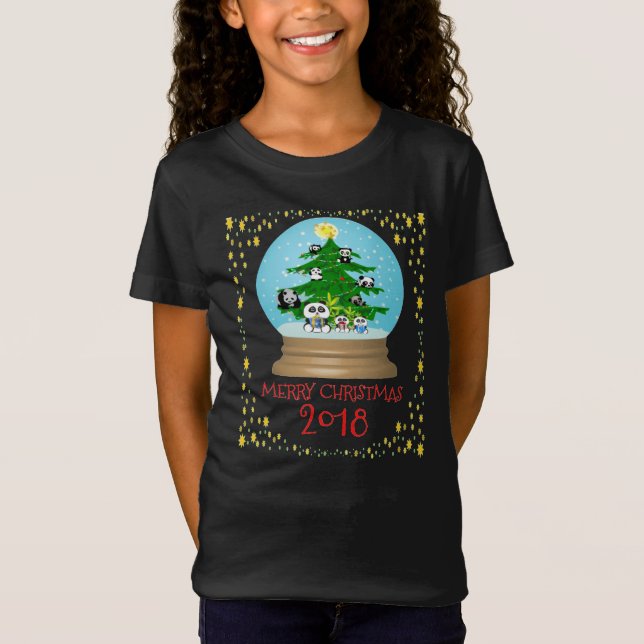 Panda Christmas Tree Snowglobe Tshirt (Front)