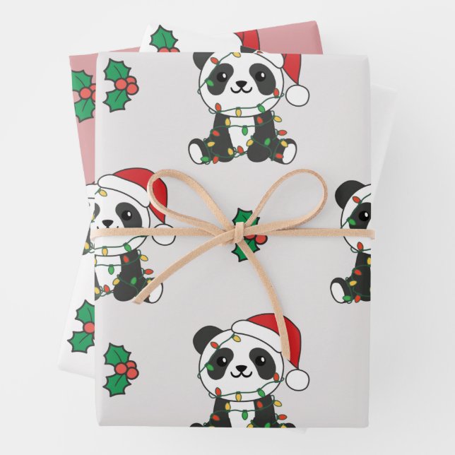 Panda Christmas Winter Animals Holiday Pandas Wrapping Paper Sheet (In situ)