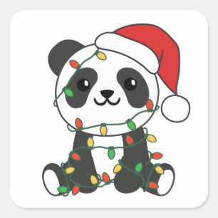 Panda Christmas Winter Animals Pandas Square Stick Sticker