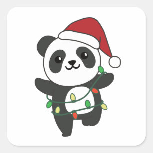 Panda Christmas Winter Animals Pandas Square Stick Sticker