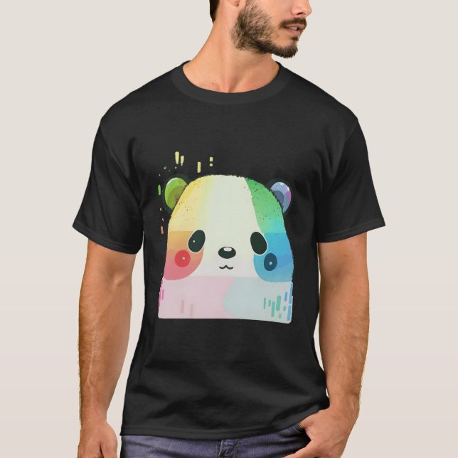 Panda Colourful Anime Coon Drawing Rainbow T-Shirt (Front)