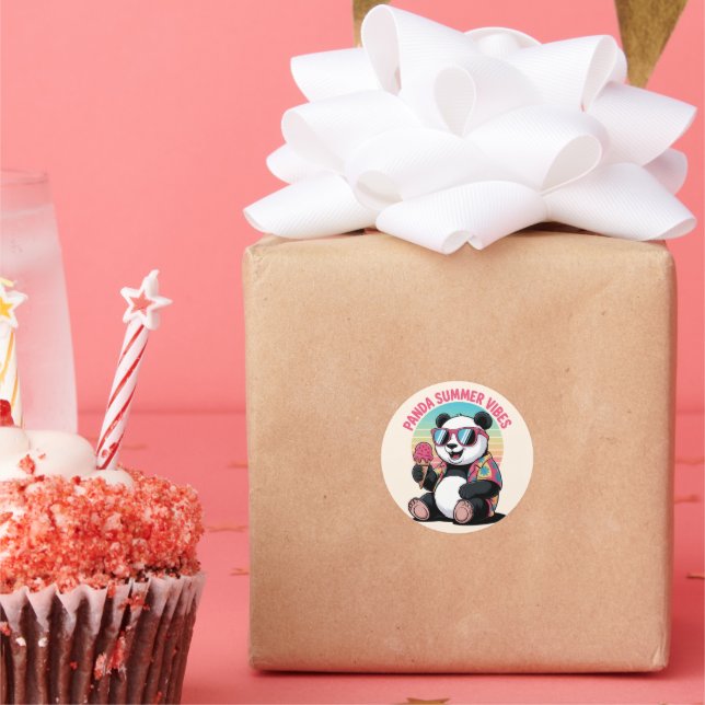 Panda Cool Summer Ice Children Classic Round Sticker (Party)
