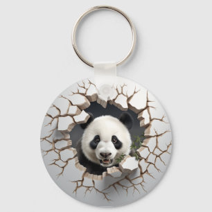 Panda Cracked Hole Art Panda Smashed Wall 3D Key Ring