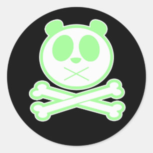 Panda Cross Bone - Green   Classic Round Sticker