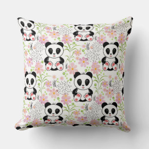 Panda cubflowers, pink, children's, cushion