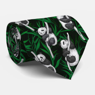 Panda cubs on dark green tie