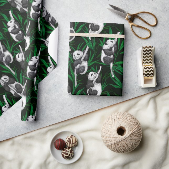 Panda cubs on dark green wrapping paper (Crafts)