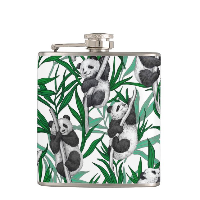 Panda cubs on hip flask (Front)