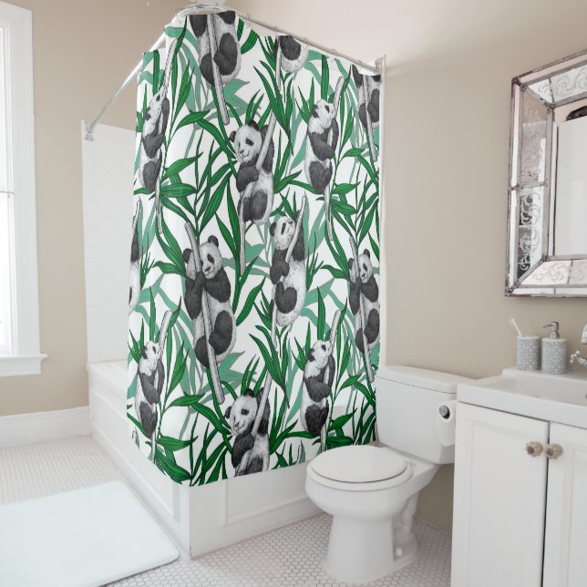 Panda cubs on shower curtain (In Situ)