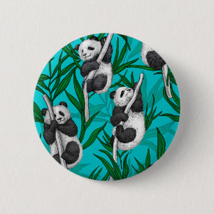 Panda cubs on turquoise 6 cm round badge