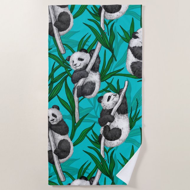 Panda cubs on turquoise beach towel (Front)
