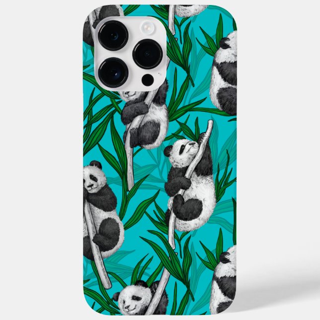 Panda cubs on turquoise Case-Mate iPhone case (Back)