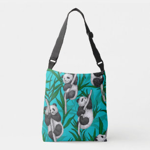 Panda cubs on turquoise crossbody bag
