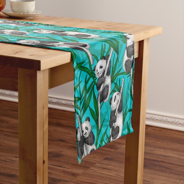 Panda cubs on turquoise short table runner (In Situ)