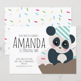 Panda Cupcake Sprinkles Birthday Any Age Invitatio Invitation