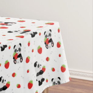 Panda cute with strawberry tablecloth