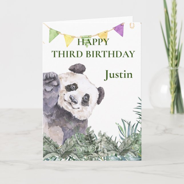Panda  Cutie Birthday Greenery Watercolor  Card (Front)