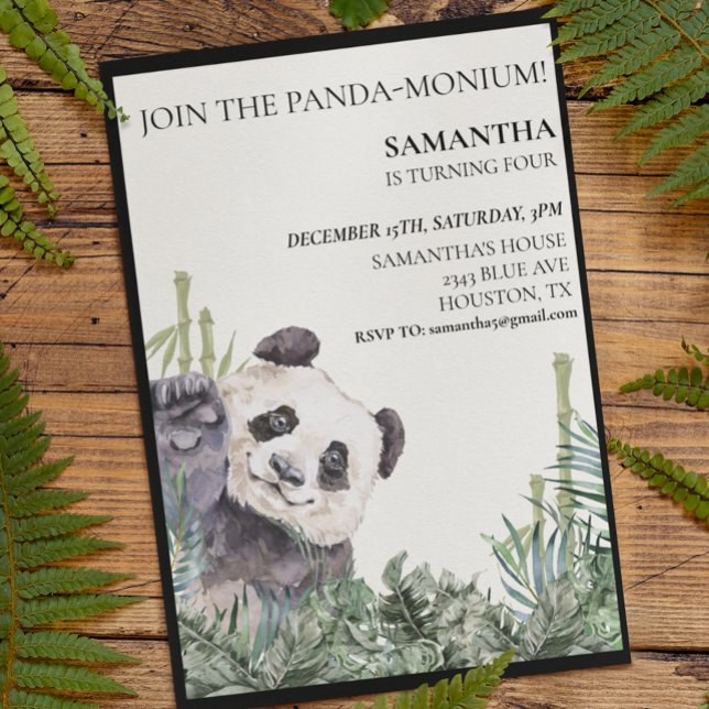 Panda Cutie Birthday Party Bamboo Greenery Invitation (Creator Uploaded)