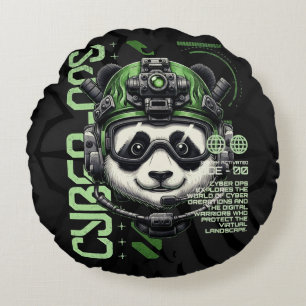Panda Cyborg Ops – Futuristic Cybernetic Panda Round Cushion
