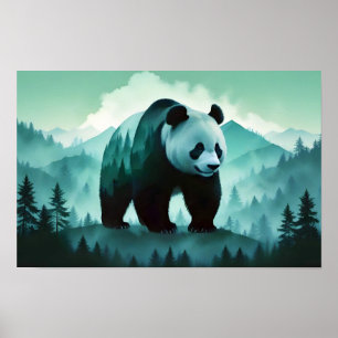 Panda Double Exposure Animal Nature Wilderness Art Poster