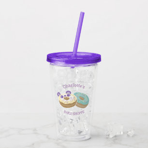 Panda Doughnut Bakery Purple and Green Acrylic Tumbler