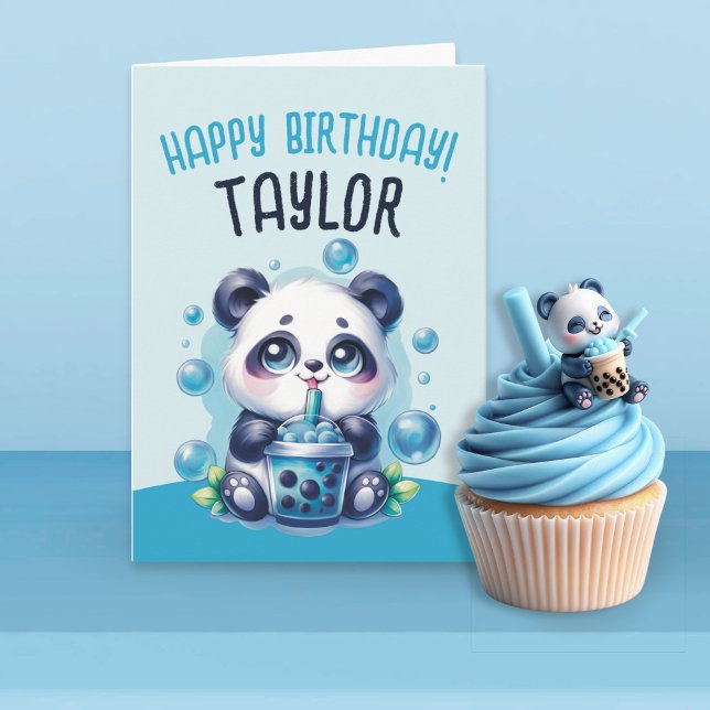 Panda Drinking Blue Boba Bubble Tea Birthday Card (Creator Uploaded)
