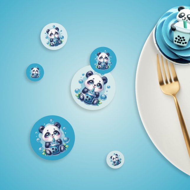 Panda Drinking Blue Boba Bubble Tea Birthday Party Confetti (Creator Uploaded)