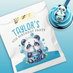 Panda Drinking Blue Boba Bubble Tea Birthday Party Favour Bags