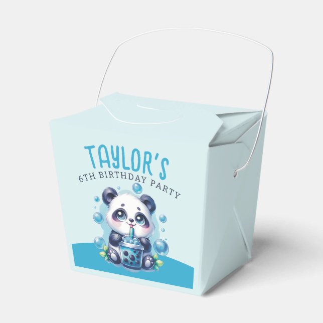 Panda Drinking Blue Boba Bubble Tea Birthday Party Favour Box (Front Side)