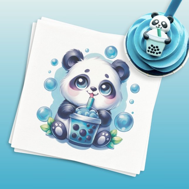 Panda Drinking Blue Boba Bubble Tea Napkin (Creator Uploaded)