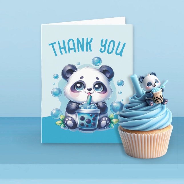 Panda Drinking Blue Boba Bubble Tea  Thank You Card (Creator Uploaded)