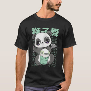 Panda Drinking Bubble Milk Tea Mochi Animals Kanji T-Shirt