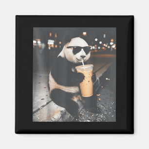 Panda drinking iced coffee funny animal meme men magnet