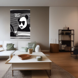 Panda driving a taxi   AI Art Poster