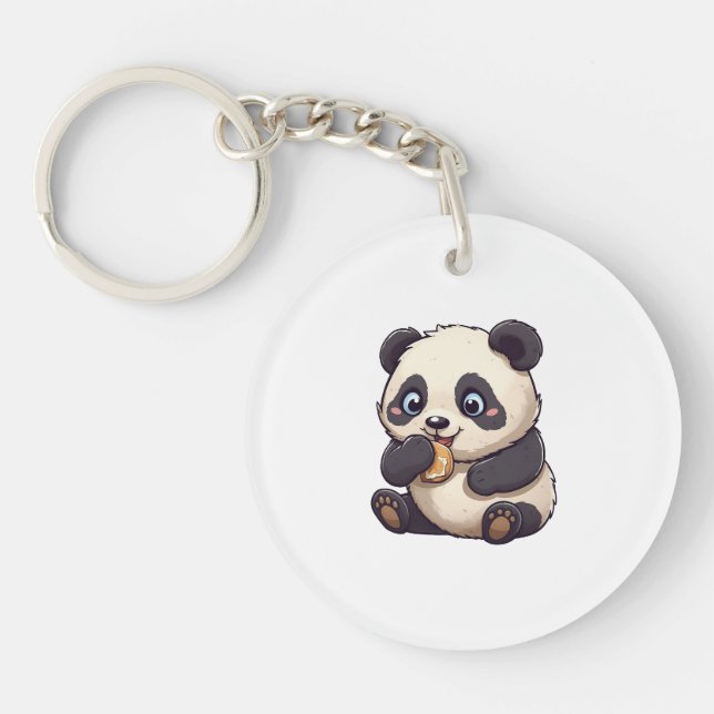 Panda eating a cookie key ring (Front)