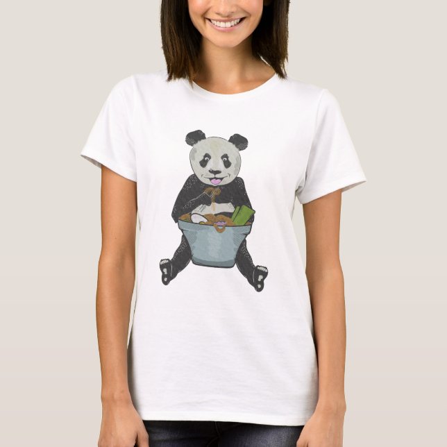 Panda eating a noodle bowl T-Shirt (Front)