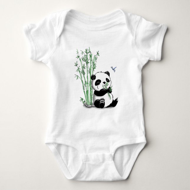 Panda Eating Bamboo Baby Bodysuit (Front)