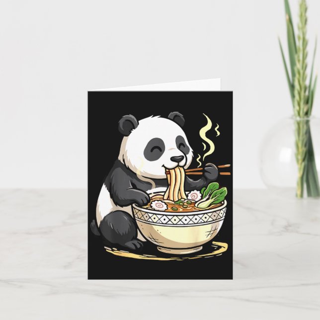 Panda Eating Funny Ramen Noodles  Card (Front)
