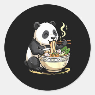 Panda Eating Funny Ramen Noodles Classic Round Sticker