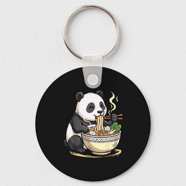 Panda Eating Funny Ramen Noodles  Key Ring (Front)