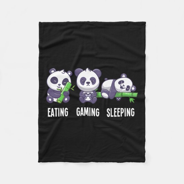 Panda Eating Gaming Sleeping For Multiplayer Game  Fleece Blanket (Front)