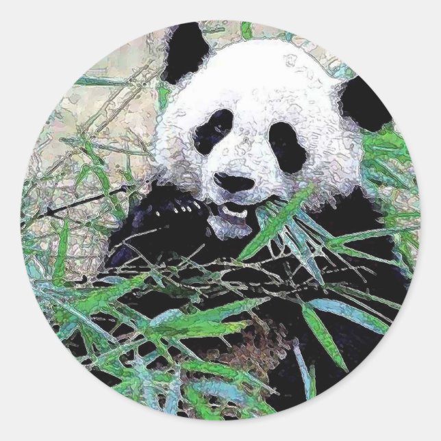 Panda Eating Leaves Classic Round Sticker (Front)